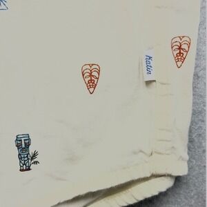 Katin Mens Medium Cream Tiki Pineapple Embroidered Short Sleeve Button Up Shirt